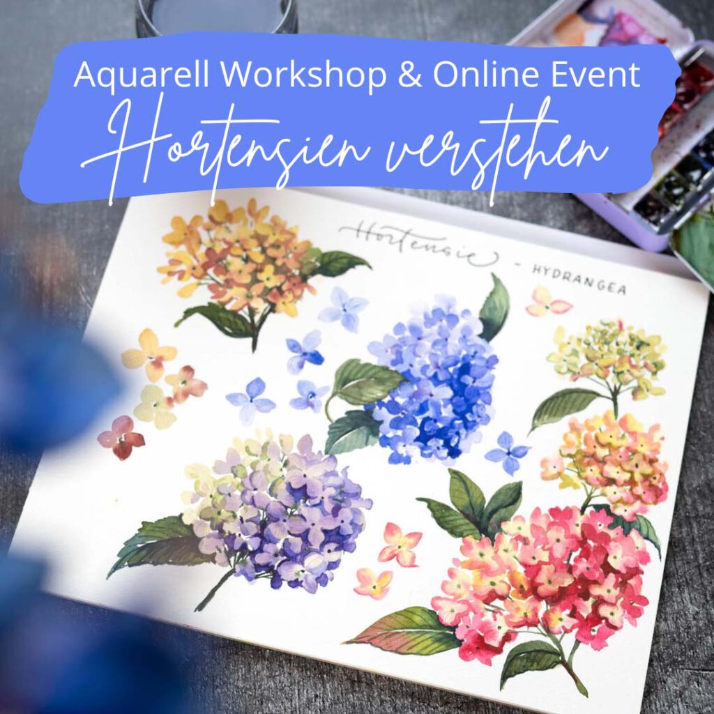 Handlettering Aquarell Workshop Hortensien